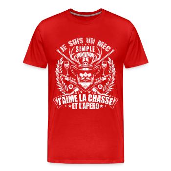 J'aime La Chasse et L'apéro Idée Originale Humour - T-shirt bio Premium Homme - rouge - Devant - Damien (186cm)