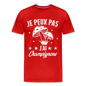 je peux pas j'ai champignons humour - T-shirt bio Premium Homme - rouge - Devant - Damien (186cm)