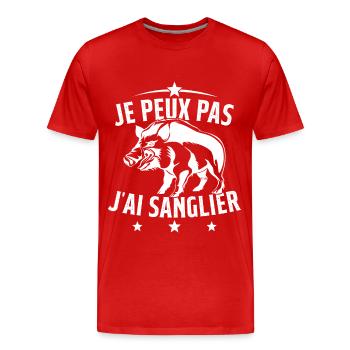 Je Peux Pas J'ai Sanglier Cadeau Chasseur - T-shirt bio Premium Homme - rouge - Devant - Damien (186cm)