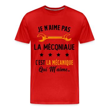 C'est la Mécanique Qui M'aime Cadeau Humour - T-shirt bio Premium Homme - rouge - Devant - Damien (186cm)