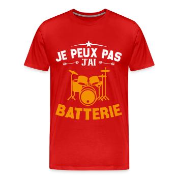 je peux pas j'ai batterie - T-shirt bio Premium Homme - rouge - Devant - Damien (186cm)