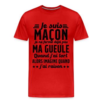 Maçon humour je ne ferme pas ma gueule maçonnerie - T-shirt bio Premium Homme - rouge - Devant - Damien (186cm)
