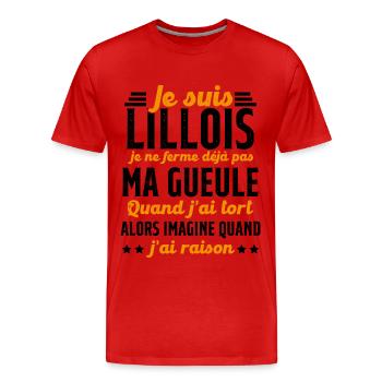 Lillois je ferme pas ma gueule cadeau Lille humour - T-shirt bio Premium Homme - rouge - Devant - Damien (186cm)