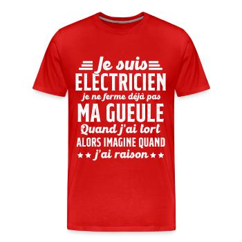 Electricien humour qui ne ferme pas sa gueule - T-shirt bio Premium Homme - rouge - Devant - Damien (186cm)