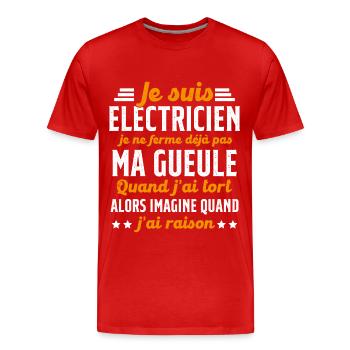 Electricien humour qui ne ferme pas sa gueule - T-shirt bio Premium Homme - rouge - Devant - Damien (186cm)