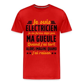 Electricien humour qui ne ferme pas sa gueule - T-shirt bio Premium Homme - rouge - Devant - Damien (186cm)