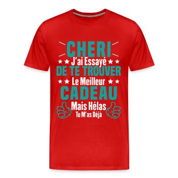 Chéri Saint Valentin Amour Couple Humour - T-shirt bio Premium Homme - rouge - Devant - Damien (186cm)
