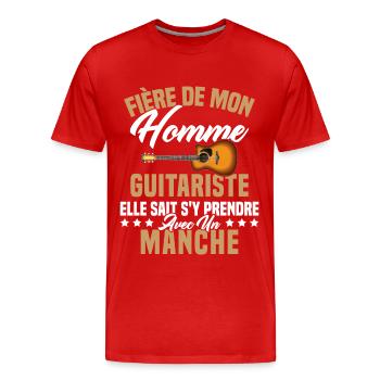 Fier de ma femme guitariste manche - T-shirt bio Premium Homme - rouge - Devant - Damien (186cm)