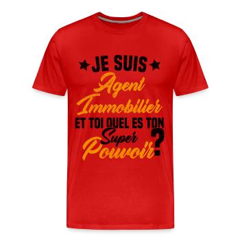Super Agent Immobilier Humour Cadeau - T-shirt bio Premium Homme - rouge - Devant - Damien (186cm)