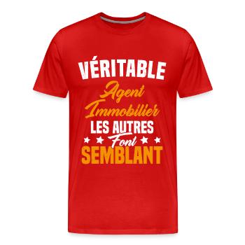 Véritable agent immobilier Cadeau Humour - T-shirt bio Premium Homme - rouge - Devant - Damien (186cm)