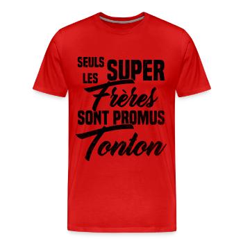 Les Super Freres sont Promus Tonton Grossesse - T-shirt bio Premium Homme - rouge - Devant - Damien (186cm)