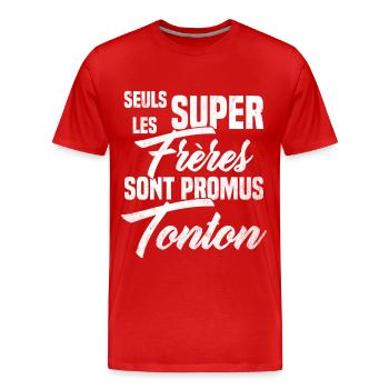 Les Super Freres sont Promus Tonton Grossesse - T-shirt bio Premium Homme - rouge - Devant - Damien (186cm)