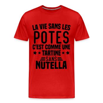 Tartine sans chocolat Humour Cadeau - T-shirt bio Premium Homme - rouge - Devant - Damien (186cm)