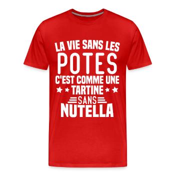 Tartine sans chocolat Humour Cadeau - T-shirt bio Premium Homme - rouge - Devant - Damien (186cm)