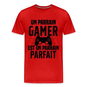 Un Parrain Gamer est un Parrain Parfait - T-shirt bio Premium Homme - rouge - Devant - Damien (186cm)