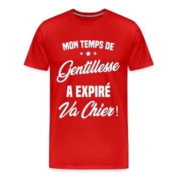 Mon temps de gentillesse a expiré Humour - T-shirt bio Premium Homme - rouge - Devant - Damien (186cm)