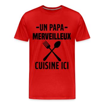 Un papa merveilleux cuisine ici - T-shirt bio Premium Homme - rouge - Devant - Damien (186cm)