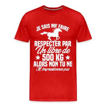Cadeau Humour Cheval - Citation Cheval Cadeau - T-shirt bio Premium Homme - rouge - Devant - Damien (186cm)