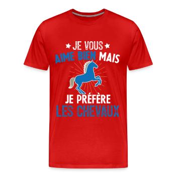 Je Vous Aime Bien Equitation Cheval Cadeau - T-shirt bio Premium Homme - rouge - Devant - Damien (186cm)
