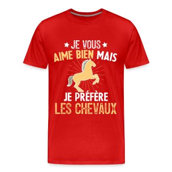 Je Vous Aime Bien Equitation Cheval Cadeau - T-shirt bio Premium Homme - rouge - Devant - Damien (186cm)