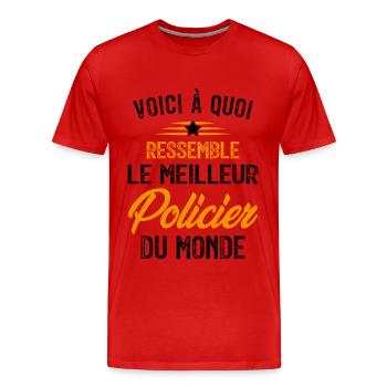 Voici à quoi ressemble le meilleur Policier - T-shirt bio Premium Homme - rouge - Devant - Damien (186cm)