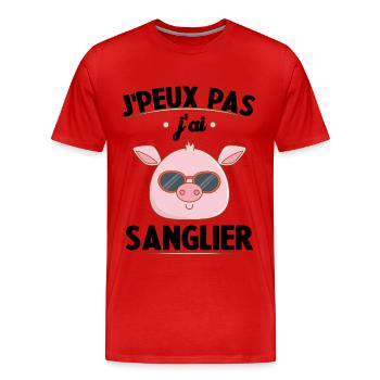 Je Peux Pas J'ai Sanglier Cadeau Chasseur - T-shirt bio Premium Homme - rouge - Devant - Damien (186cm)