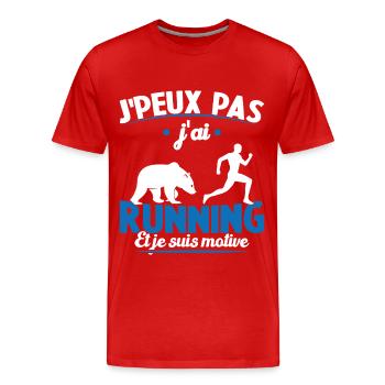 Je peux pas j'ai running et je suis motivé - T-shirt bio Premium Homme - rouge - Devant - Damien (186cm)