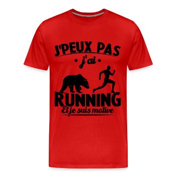 Je peux pas j'ai running et je suis motivé - T-shirt bio Premium Homme - rouge - Devant - Damien (186cm)