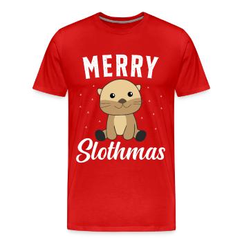 Paresseux Noël Cadeau de Noël - T-shirt bio Premium Homme - rouge - Devant - Damien (186cm)