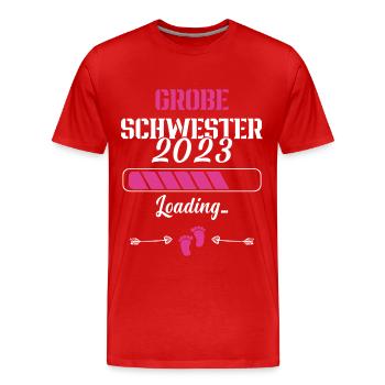 Annoncer une grossesse Grande sœur 2023 - T-shirt bio Premium Homme - rouge - Devant - Damien (186cm)