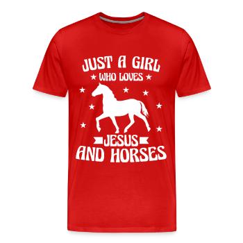 juste une fille qui aime jesus et les chevaux - T-shirt bio Premium Homme - rouge - Devant - Damien (186cm)