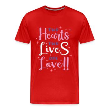 Zwei Herzen, zwei Leben, eine Liebe - Männer Premium Bio T-Shirt - Rot - Vorne - Damien (186cm)