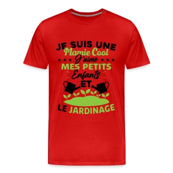 Mamie j'aime mes petite enfants et le jardinage - T-shirt bio Premium Homme - rouge - Devant - Damien (186cm)
