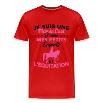 Mamie j'aime mes petite enfants et l'équitation - T-shirt bio Premium Homme - rouge - Devant - Damien (186cm)