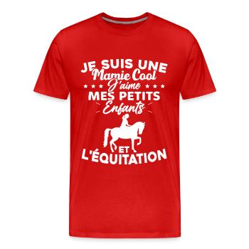 Mamie j'aime mes petite enfants et l'équitation - T-shirt bio Premium Homme - rouge - Devant - Damien (186cm)
