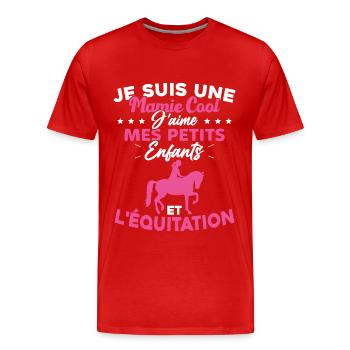 Mamie j'aime mes petite enfants et l'équitation - T-shirt bio Premium Homme - rouge - Devant - Damien (186cm)
