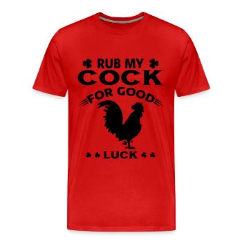 Rub my for luck - Men's Premium Organic T-Shirt - red - Front - Damien (186cm)