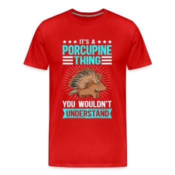 Porc-épic | Cadeau de porc-épic - T-shirt bio Premium Homme - rouge - Devant - Damien (186cm)