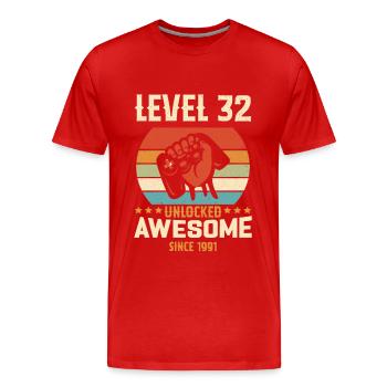 Level 32 abgeschlossen 1991 Geburtstagsgeschenk - Männer Premium Bio T-Shirt - Rot - Vorne - Damien (186cm)