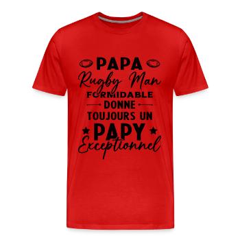 Papa Rugbyman Formidable Papy Exceptionnel Cadeau - T-shirt bio Premium Homme - rouge - Devant - Damien (186cm)