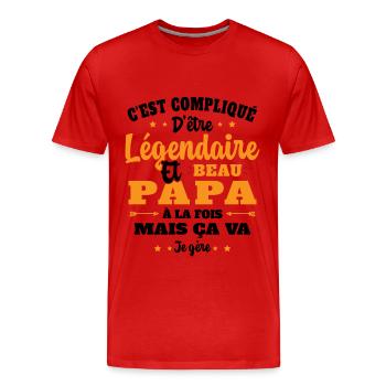 Légendaire et Beau Papa Cadeau Papa de l'année - T-shirt bio Premium Homme - rouge - Devant - Damien (186cm)