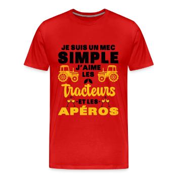Mec Simple Tracteur Apéro Farmer Fermier Bière - T-shirt bio Premium Homme - rouge - Devant - Damien (186cm)