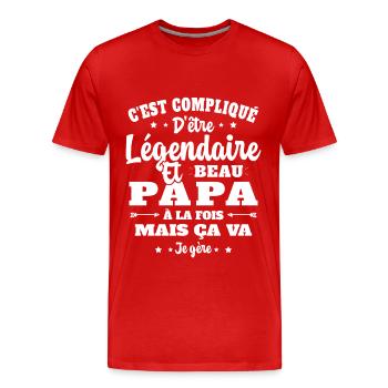 Légendaire et Beau Papa Cadeau Papa de l'année - T-shirt bio Premium Homme - rouge - Devant - Damien (186cm)