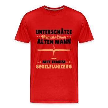 Alter Mann mit Segelflugzeug | Segelfliegen - Männer Premium Bio T-Shirt - Rot - Vorne - Damien (186cm)