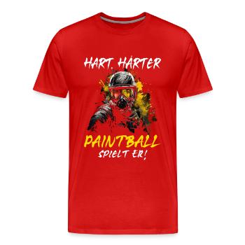Hart Härter Paintball spielt er | Paintballspieler - Männer Premium Bio T-Shirt - Rot - Vorne - Damien (186cm)