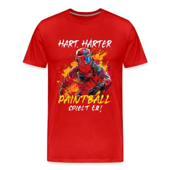 Hart Härter Paintball spielt er | Paintballspieler - Männer Premium Bio T-Shirt - Rot - Vorne - Damien (186cm)