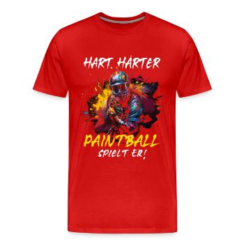 Hart Härter Paintball spielt er | Paintballspieler - Männer Premium Bio T-Shirt - Rot - Vorne - Damien (186cm)