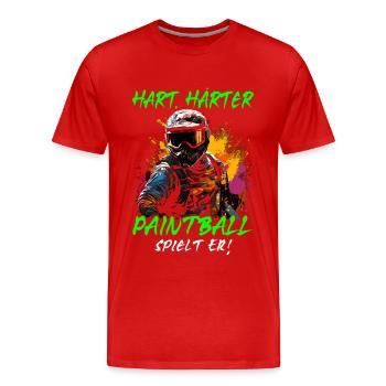 Hart Härter Paintball spielt er | Paintballspieler - Männer Premium Bio T-Shirt - Rot - Vorne - Damien (186cm)