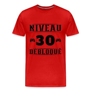 Niveau 30 Débloqué - T-shirt bio Premium Homme - rouge - Devant - Damien (186cm)