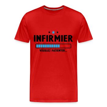 Infirmier veuillez patienter - T-shirt bio Premium Homme - rouge - Devant - Damien (186cm)